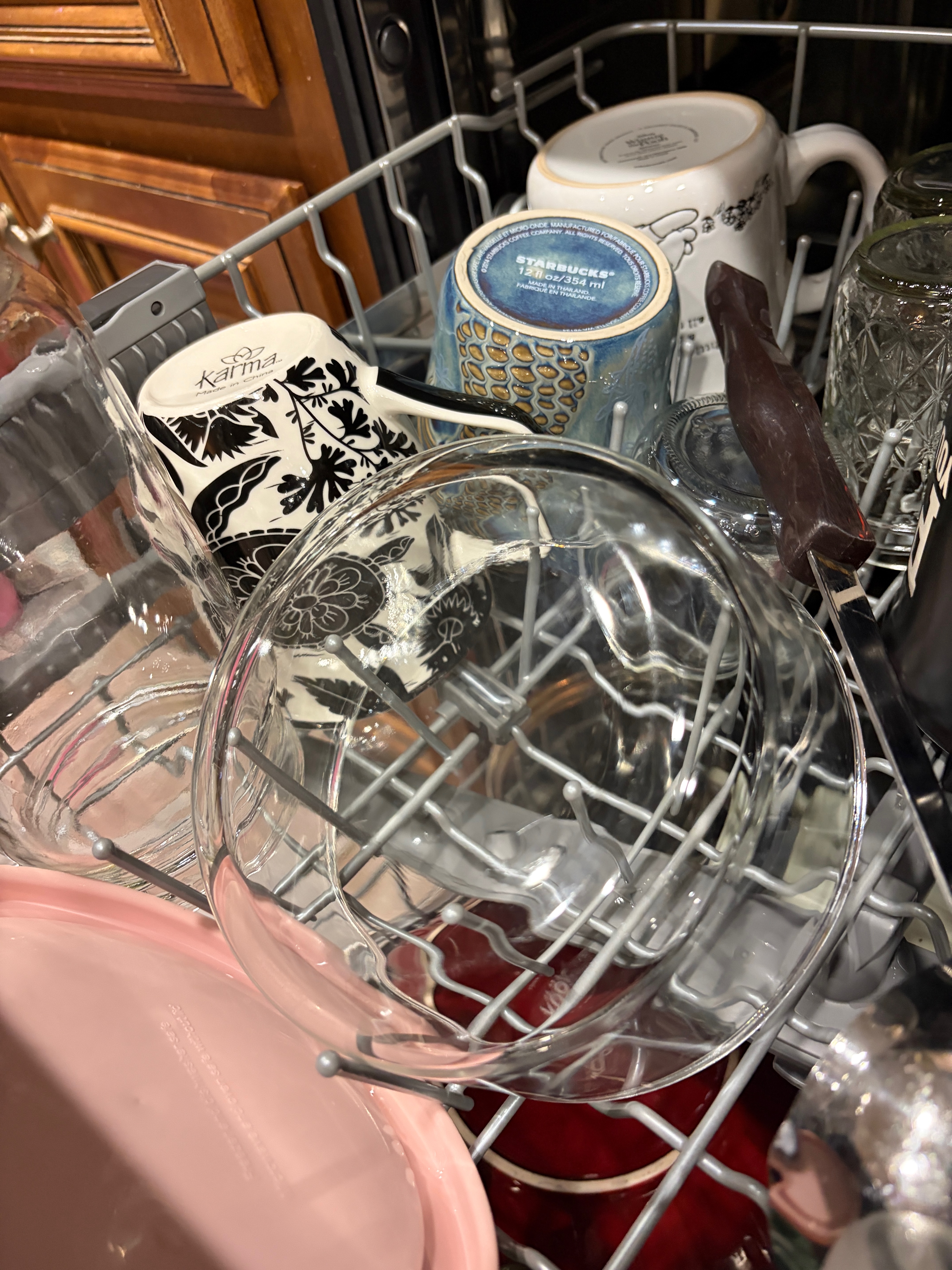 Clean glass bowl in dishwasher